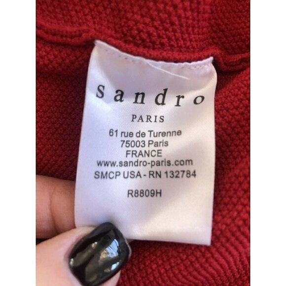 Sandro Red Knit Sleeveless V Neck Cocktail Party Christmas  Holiday Dress - Picture 5 of 7